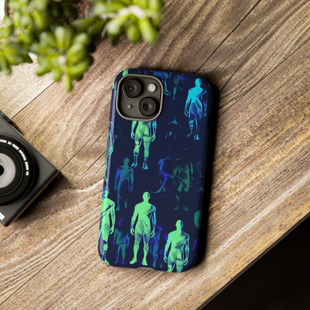 Blauw-Groene Neon Figurenpatroon