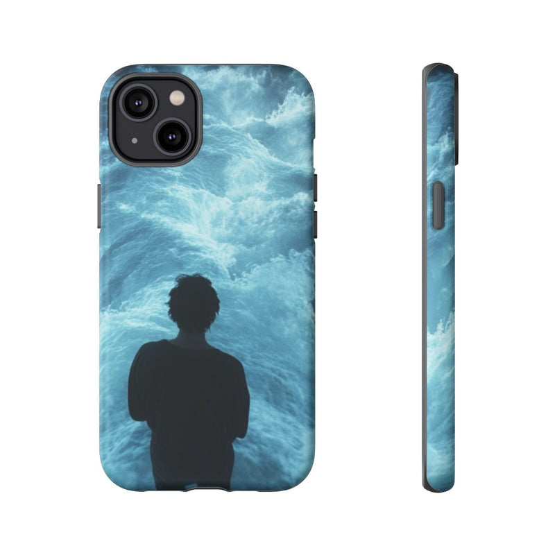 Persoon Tussen Kolkende Blauwe Watergolven