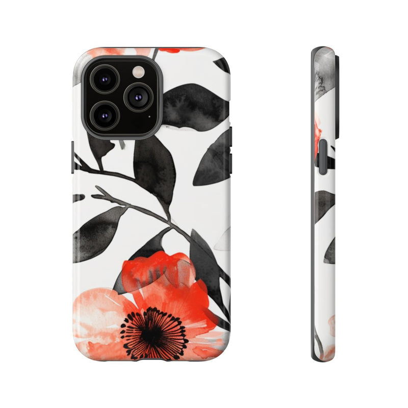 Rood-Zwart Waterverf Bloemenpatroon