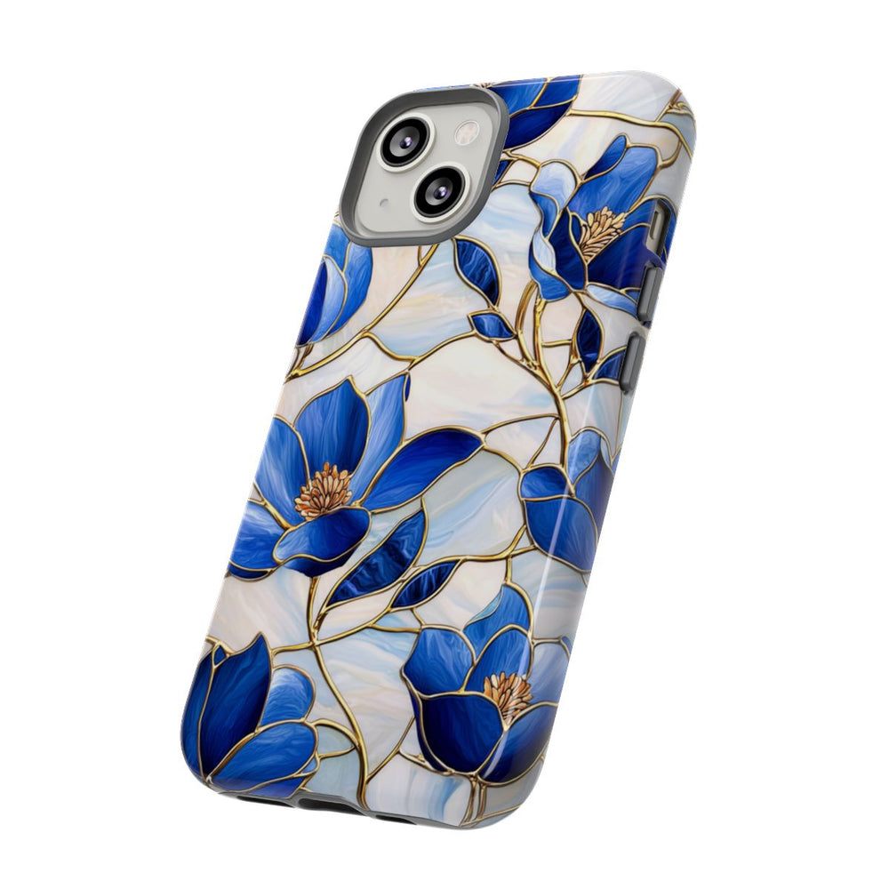 Blauw Gebloemd Glas-in-loodpatroon