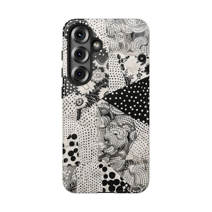 Zwart-Wit Patchwork met Bloemen en Stippen