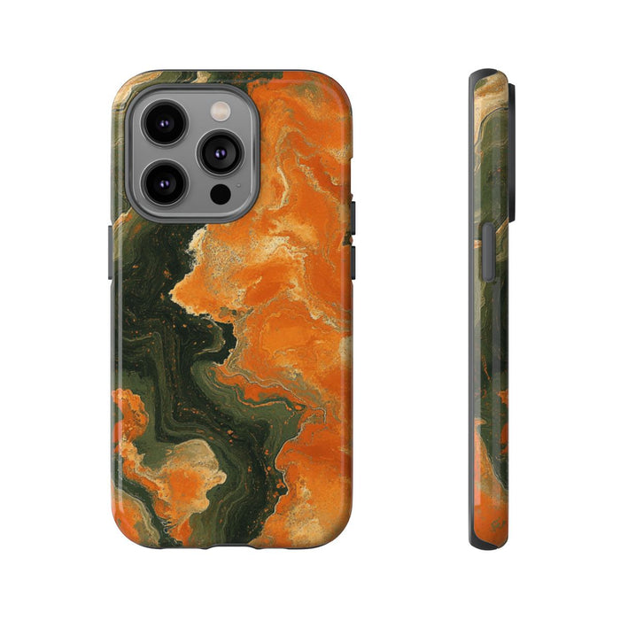 Abstract Patroon in Gebrand Oranje en Olijfgroen
