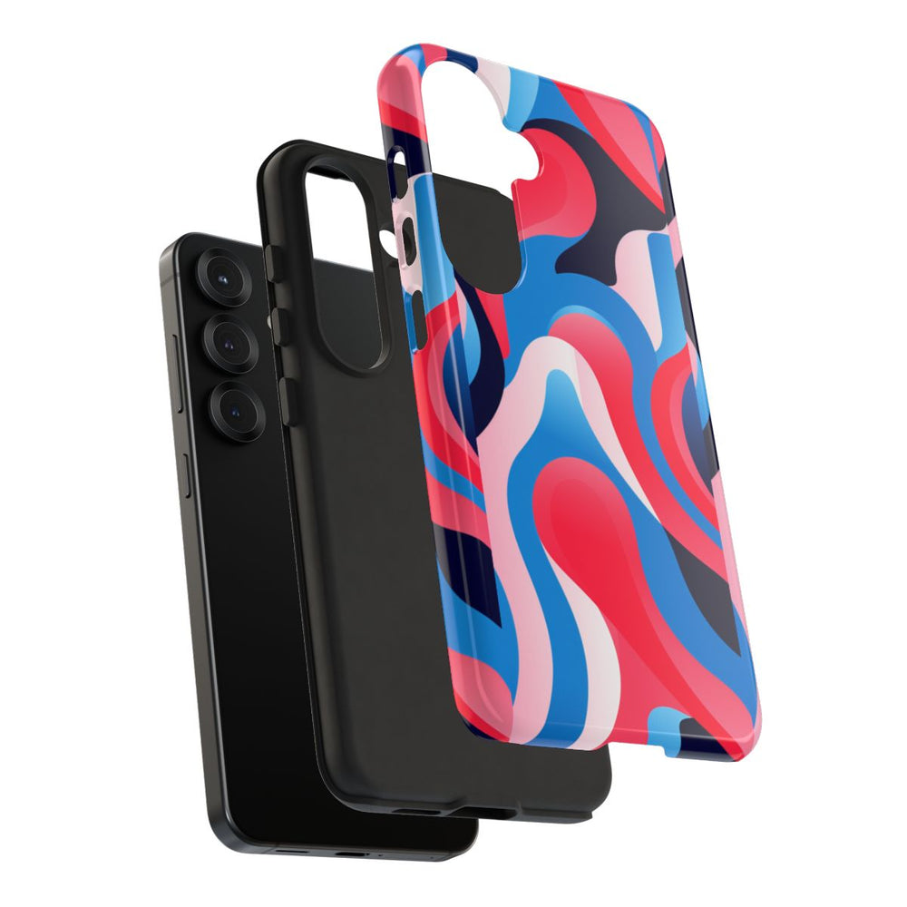Blauw-Rood Abstract Golvend Patroon
