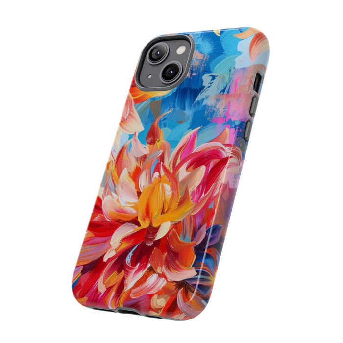 Levendige Dahlia Bloemen op Blauwe Abstracte Achtergrond