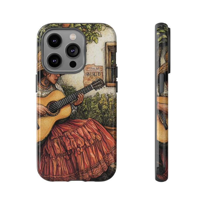 Vrouw die Gitaar Speelt in Landelijke Binnenplaats