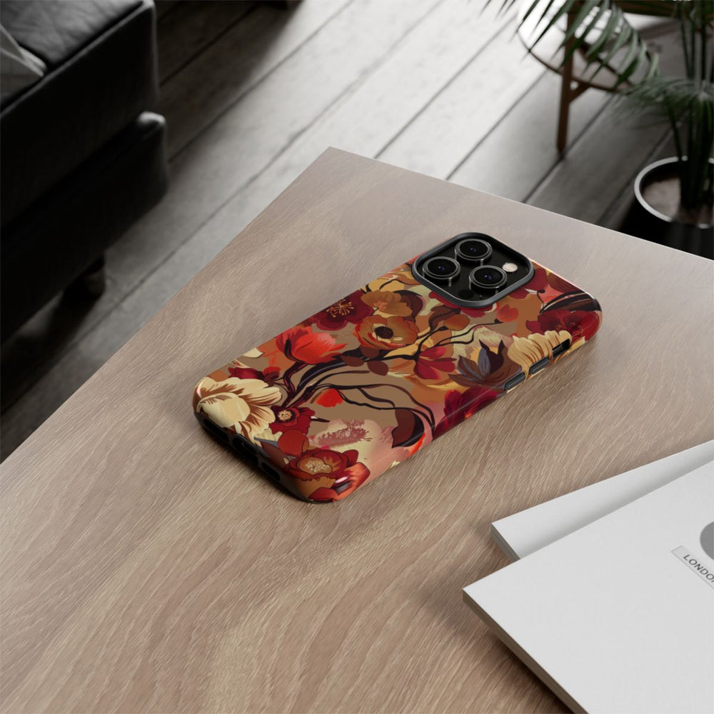 Warm Bloemenpatroon met Bourgondische en Oranje Kleuren