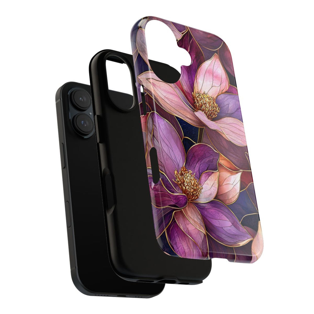 Paarse Magnolia Bloemen in Glas-in-lood
