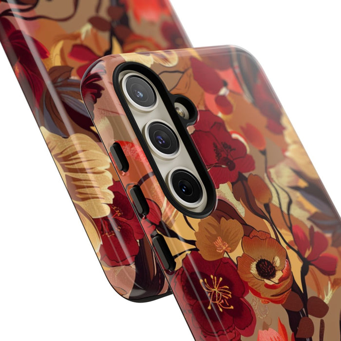 Warm Bloemenpatroon met Bourgondische en Oranje Kleuren