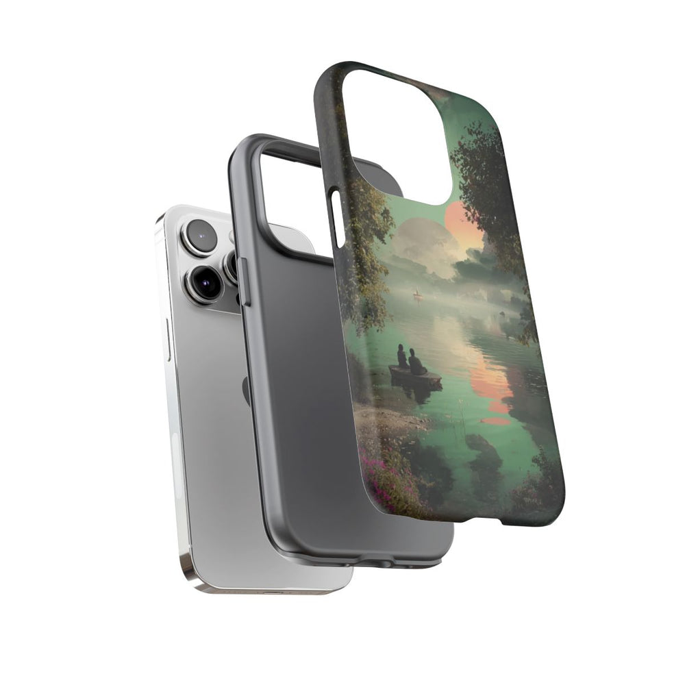 Sprookjesachtig Meerlandschap bij Zonsondergang met Twee Personen in Boot