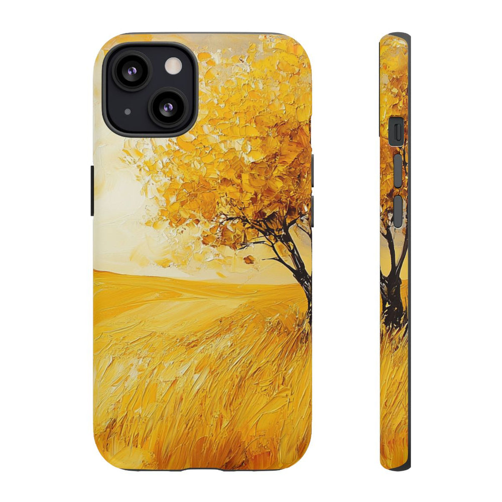 Gouden Boom in Veld met Penseelstreken