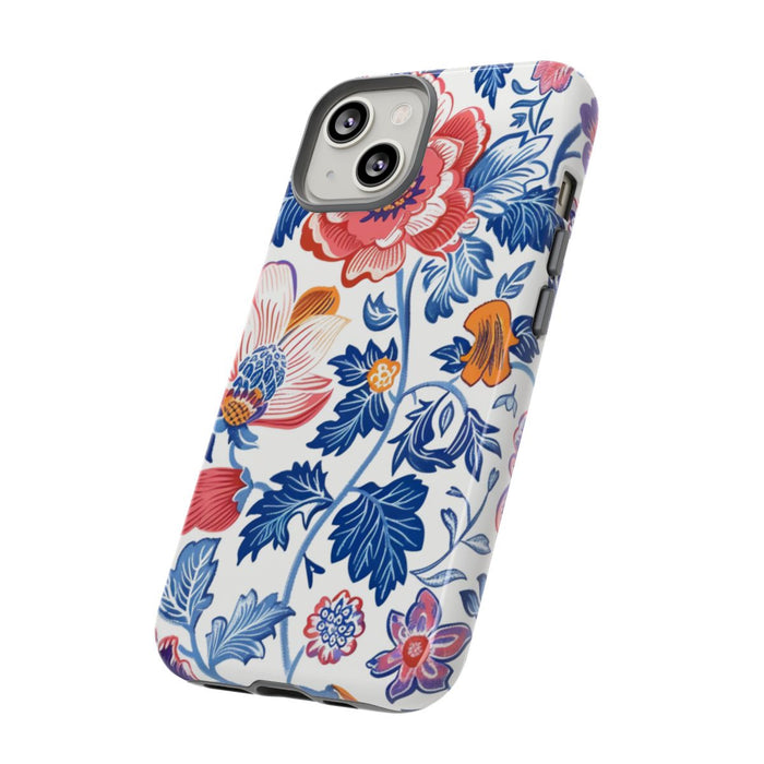 Kleurrijk Bloemenpatroon met Blauwe Bladeren