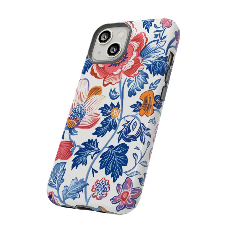 Kleurrijk Bloemenpatroon met Blauwe Bladeren