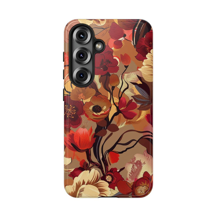 Warm Bloemenpatroon met Bourgondische en Oranje Kleuren