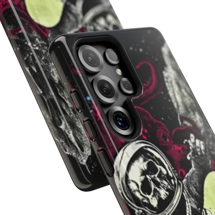 Schedel-Astronaut met Skateboard en Octopus