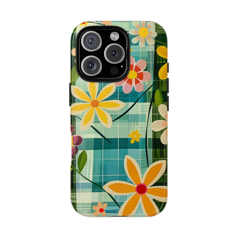 Kleurrijk Retro Bloemenpatroon op Blauwe Achtergrond