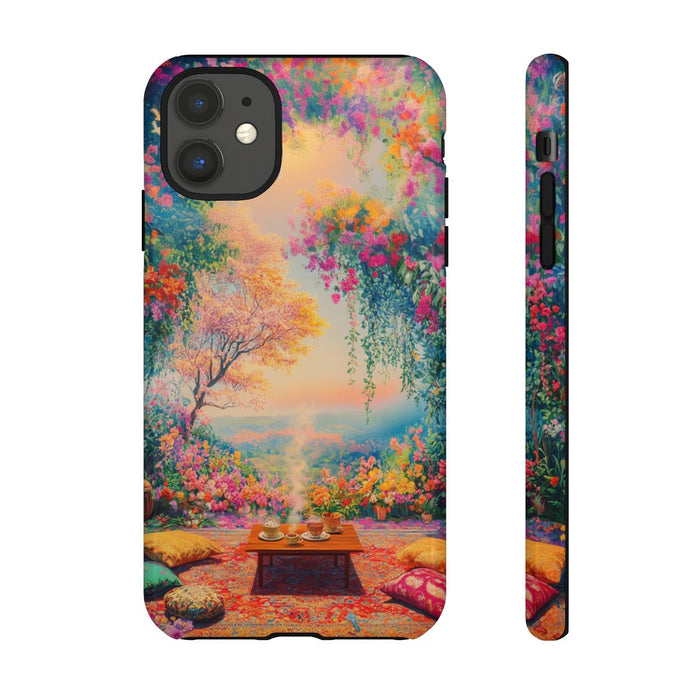 Levendige Bloemrijke Scene met Gezellige Kussens