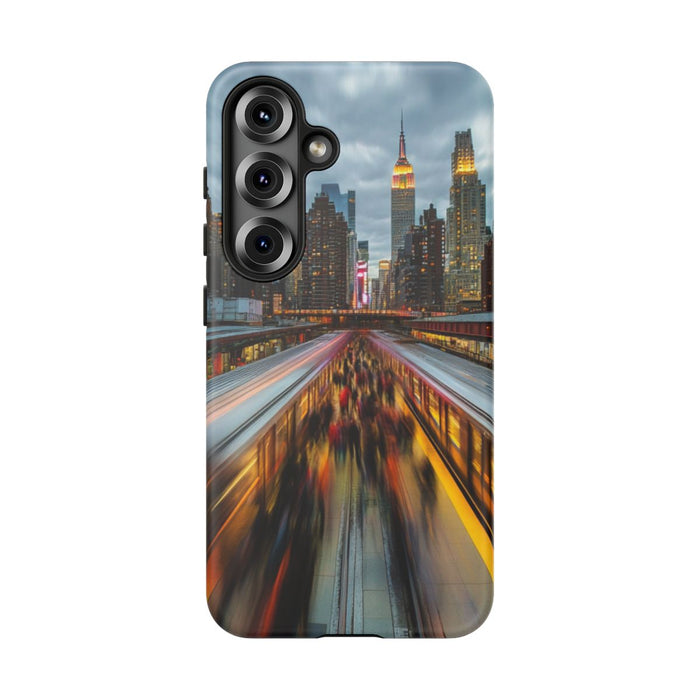 Stedelijke Skyline met Bewegende Metro