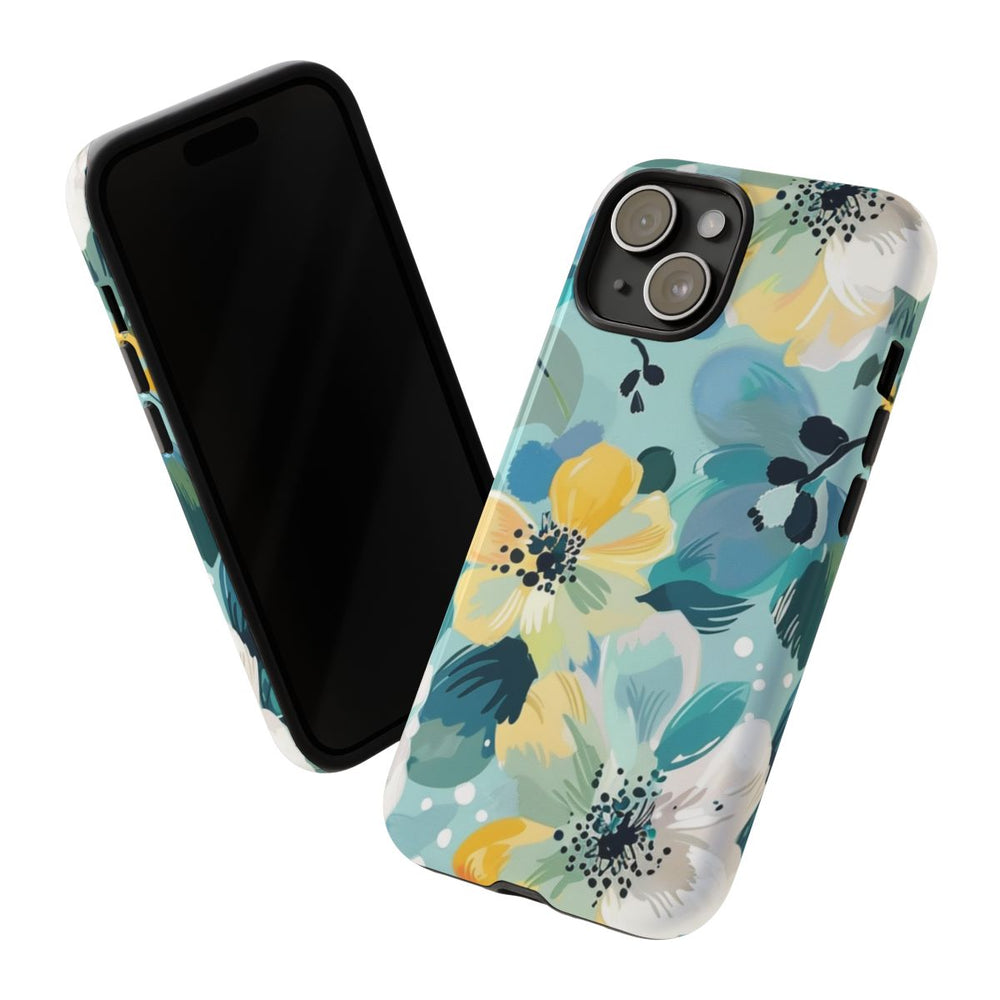 Turquoise Bloemenpatroon met Stippen