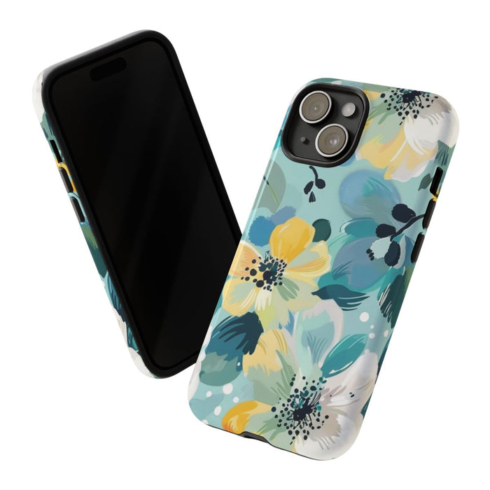 Turquoise Bloemenpatroon met Stippen