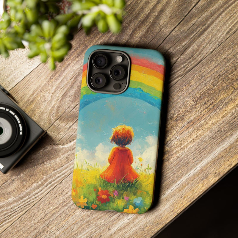Kind Kijkt Naar Regenboog
