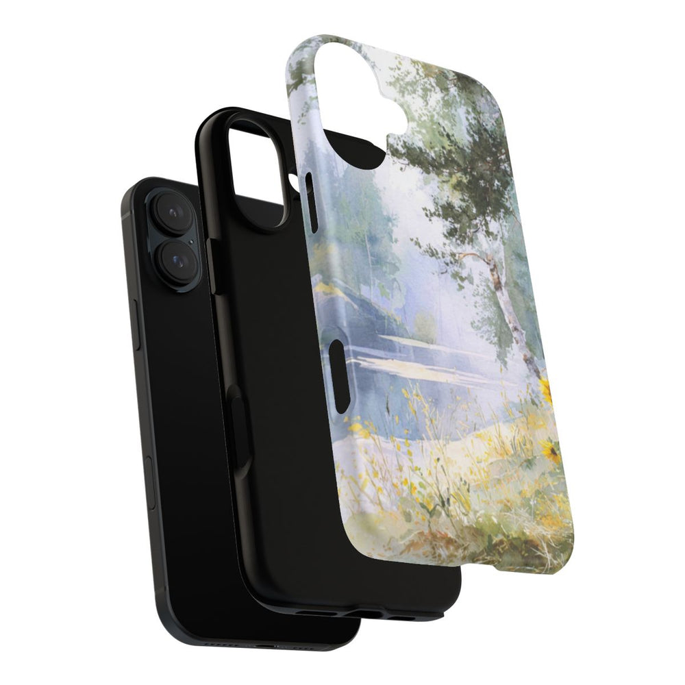 Gele Zonnebloemen bij een Bosmeer