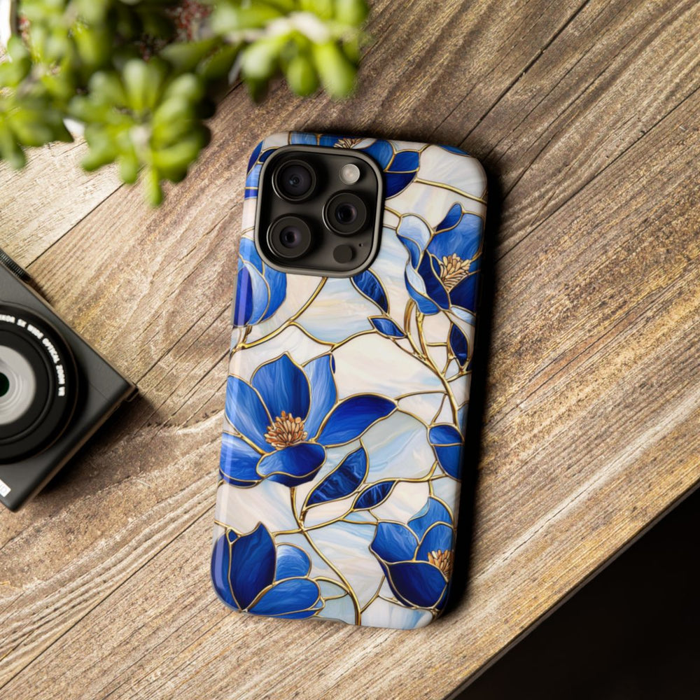 Blauw Gebloemd Glas-in-loodpatroon