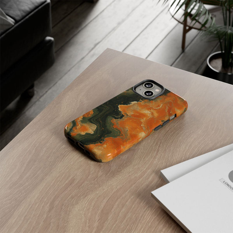 Abstract Patroon in Gebrand Oranje en Olijfgroen