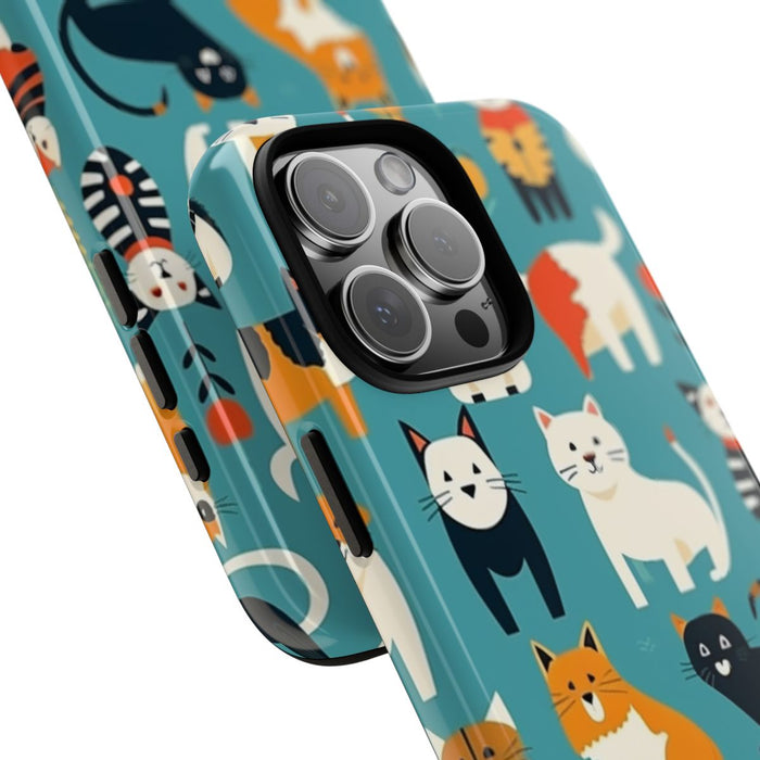 Kleurrijk Kattenpatroon op Glanzend Stevig Hoesje