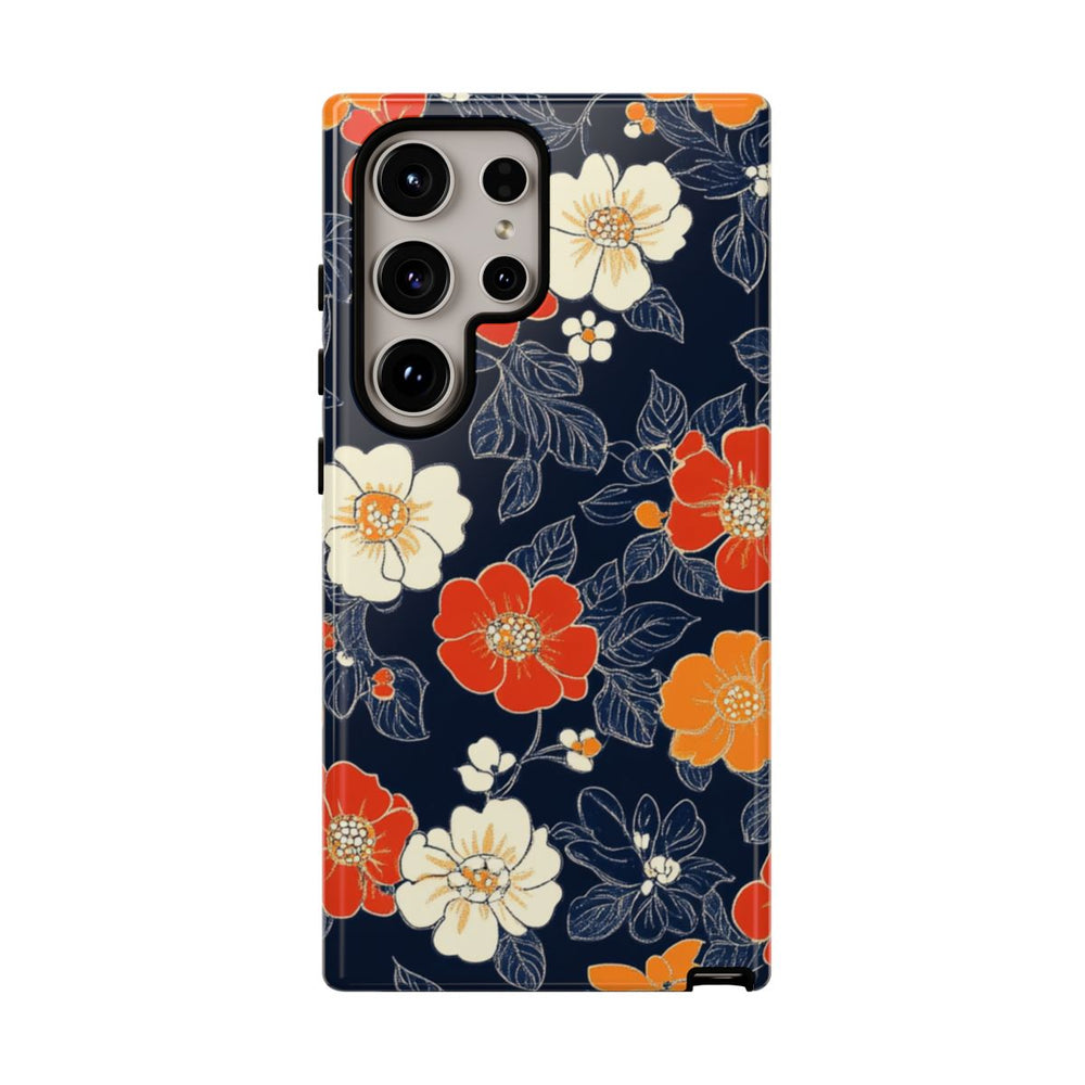 Oranje en Witte Bloemenprint