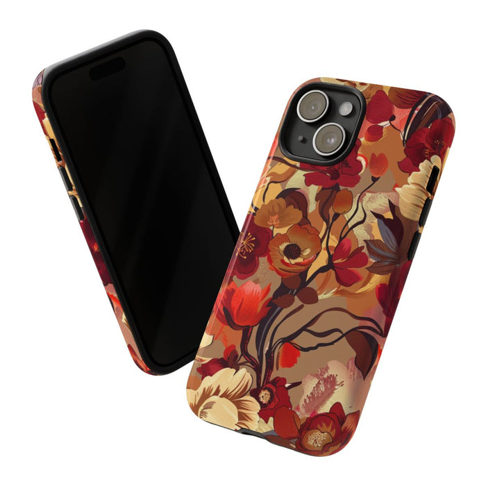 Warm Bloemenpatroon met Bourgondische en Oranje Kleuren