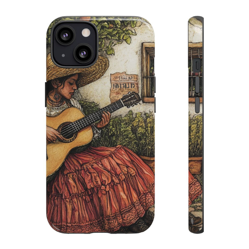 Vrouw die Gitaar Speelt in Landelijke Binnenplaats