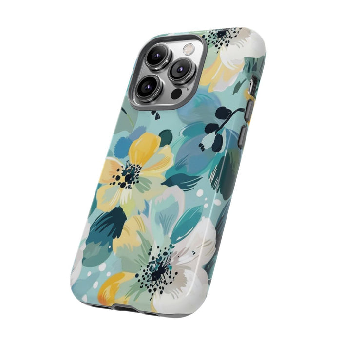 Turquoise Bloemenpatroon met Stippen