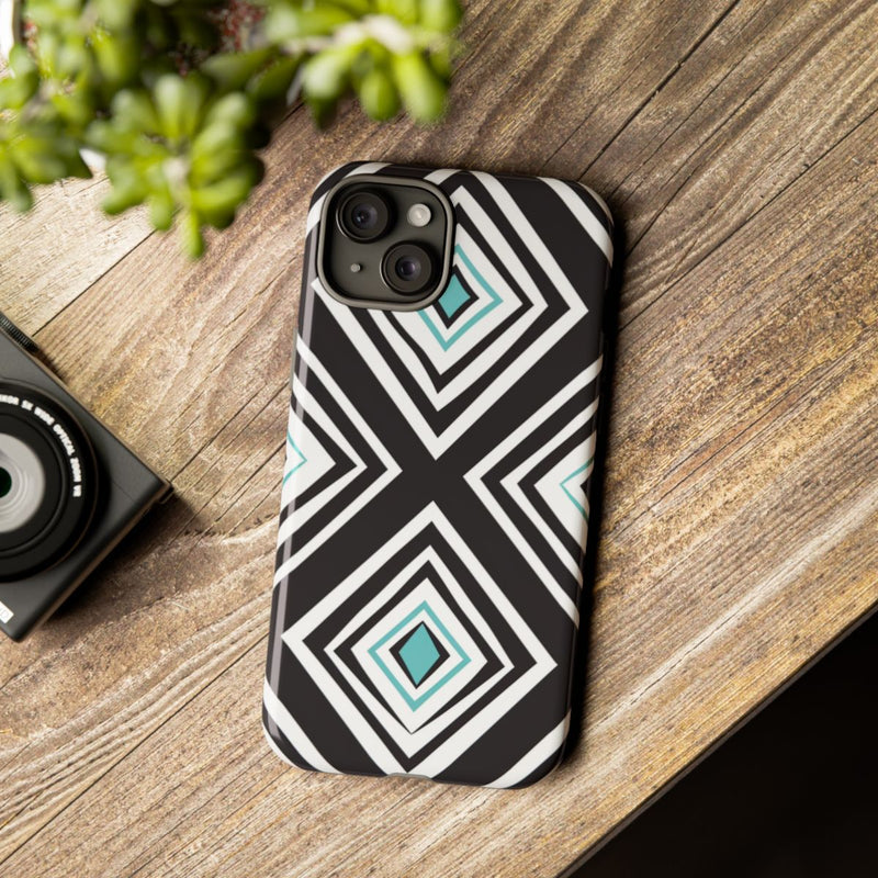Geometrisch Zwart-Turquoise Diamantpatroon
