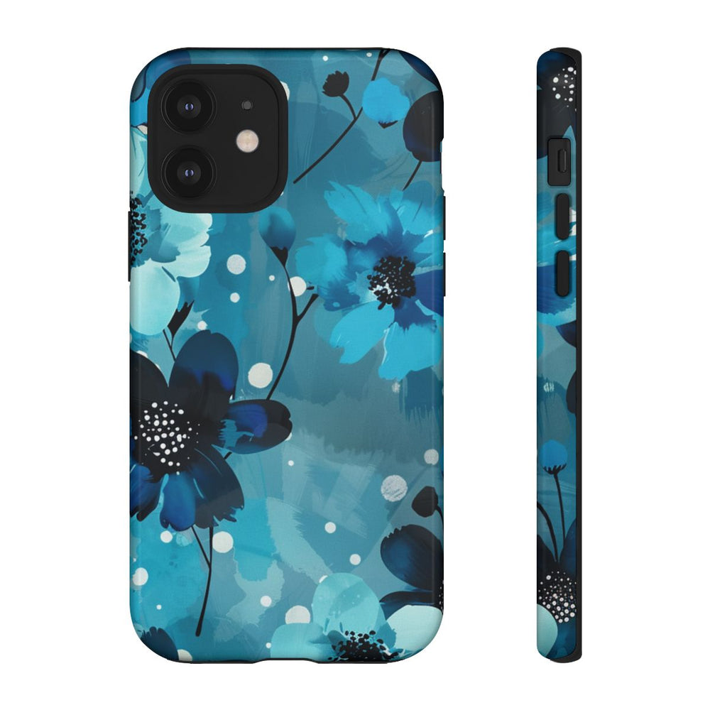 Blauw Bloemenpatroon met Stippen