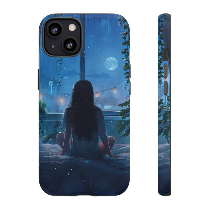 Meisje op Bed bij Nacht met Maanlicht