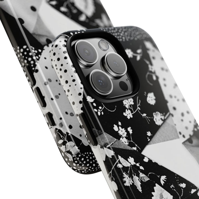 Monochrome Bloemen- en Polkadot Patchwork