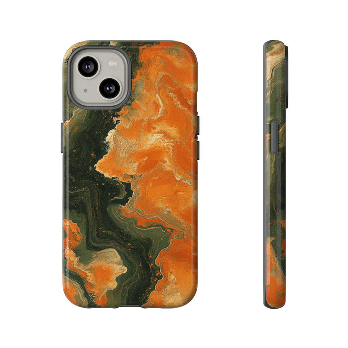 Abstract Patroon in Gebrand Oranje en Olijfgroen