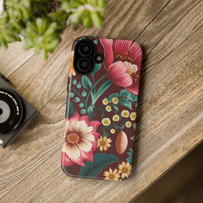 Botanisch Bloemenpatroon in Amber en Teal