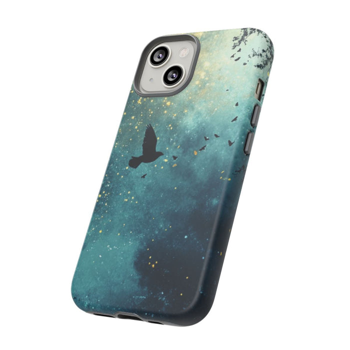 Nachtelijke Lucht met Vliegende Vogel en Bomen