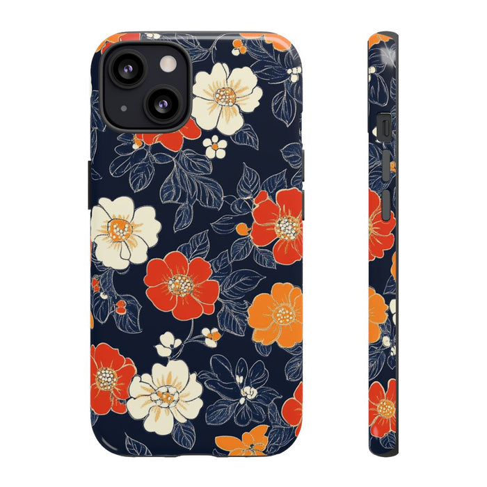 Oranje en Witte Bloemenprint