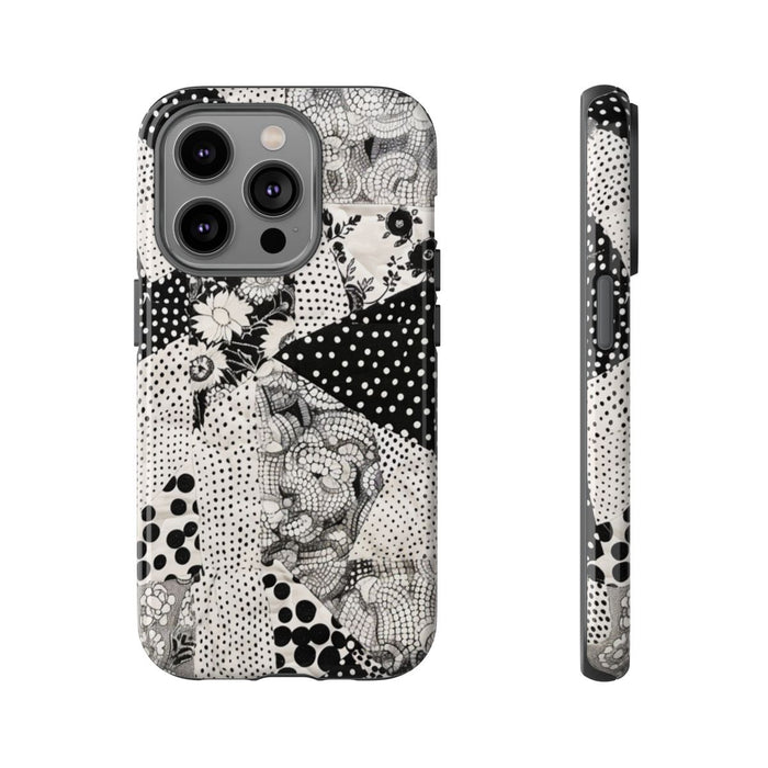 Zwart-Wit Patchwork met Bloemen en Stippen