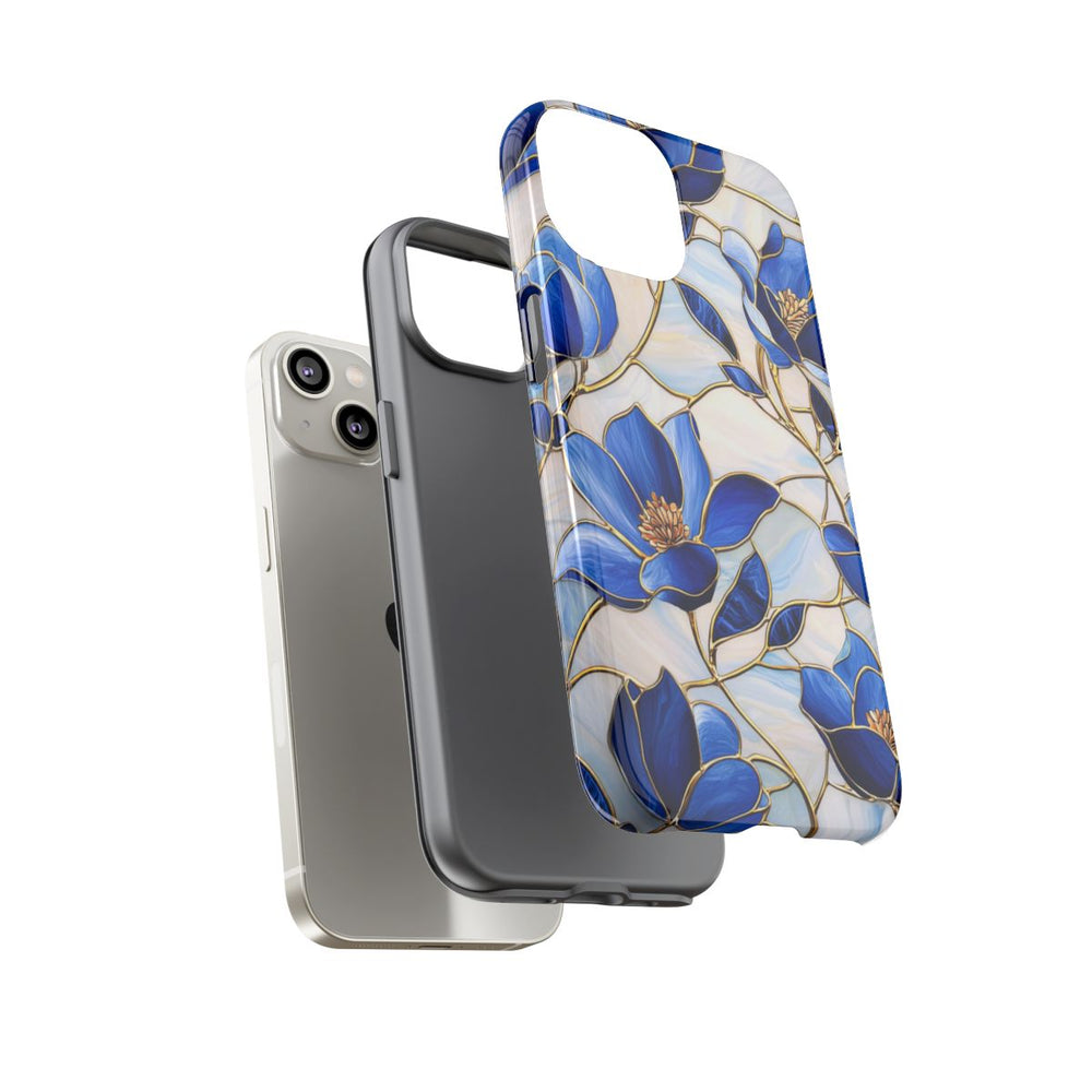 Blauw Gebloemd Glas-in-loodpatroon