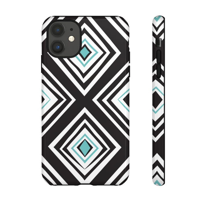 Geometrisch Zwart-Turquoise Diamantpatroon