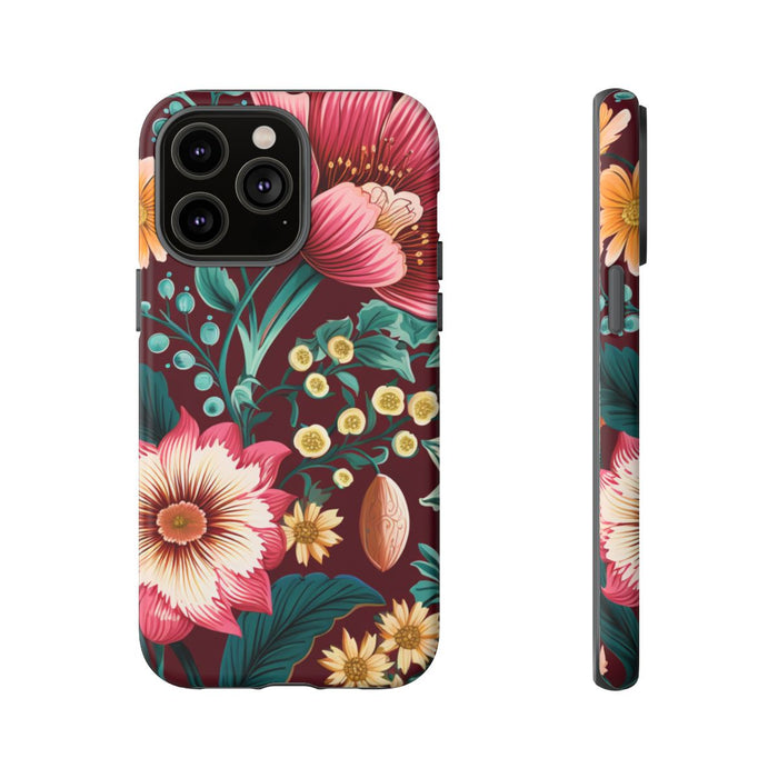 Botanisch Bloemenpatroon in Amber en Teal