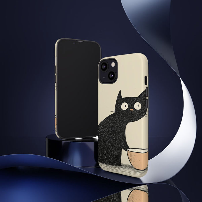 Zwarte Kat met Kom Illustratie