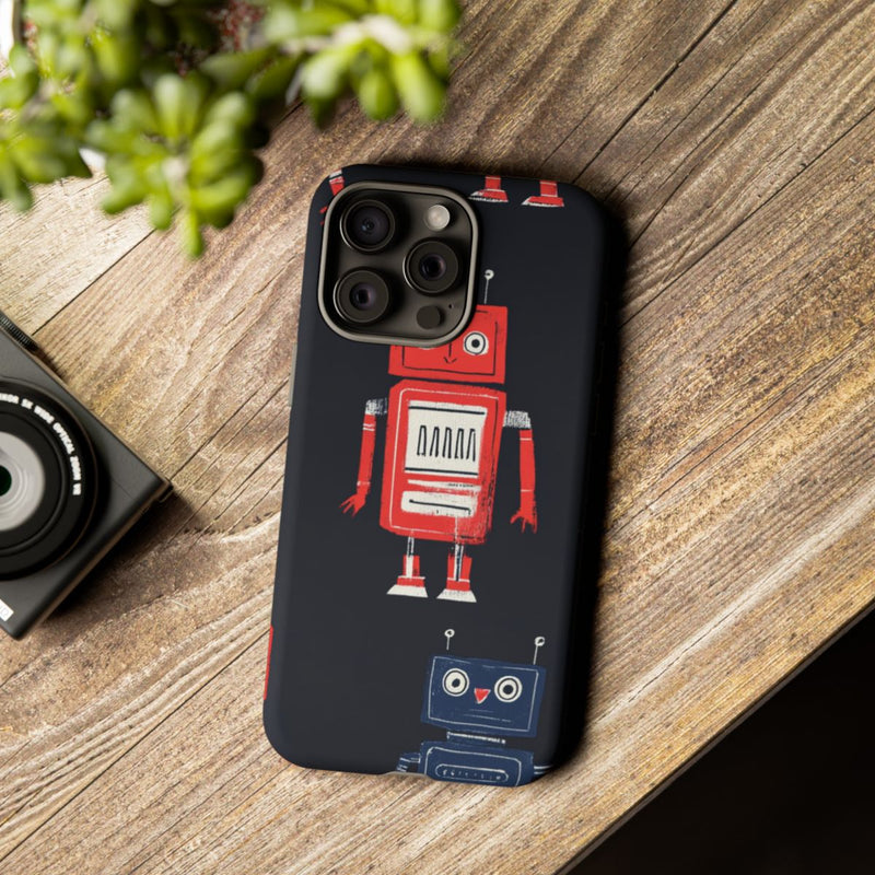 Retro Robotpatroon in Rood en Blauw