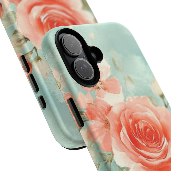 Aquarel Roze Rozen op Turquoise Achtergrond