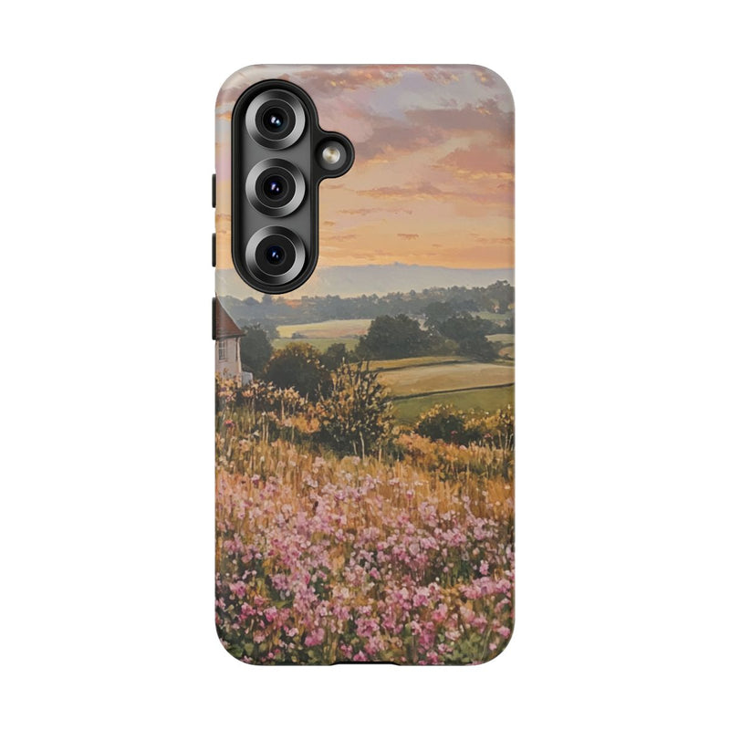 Landelijk Ochtendlandschap met Roze Bloemen