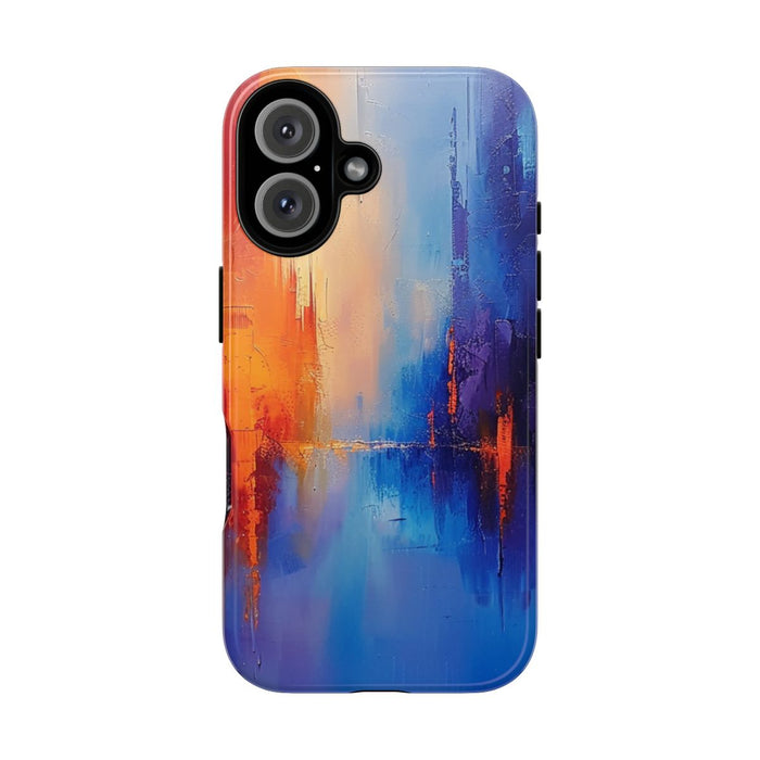 Levendige Abstracte Stadsgezicht in Blauw en Oranje