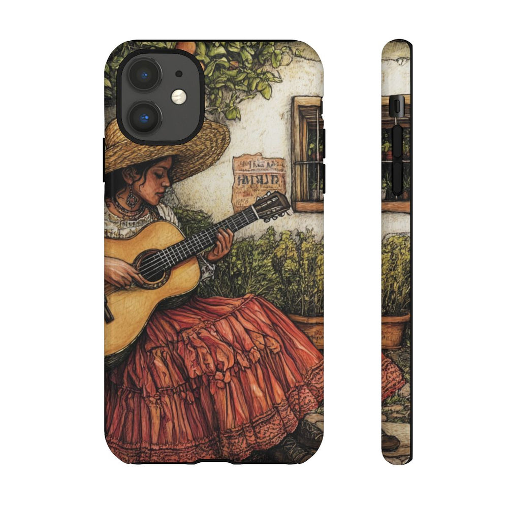 Vrouw die Gitaar Speelt in Landelijke Binnenplaats